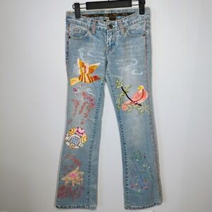 Switch USA Jeans Embroidered Bird Size  24 Bootcut Low Rise Y2K Boho Festival